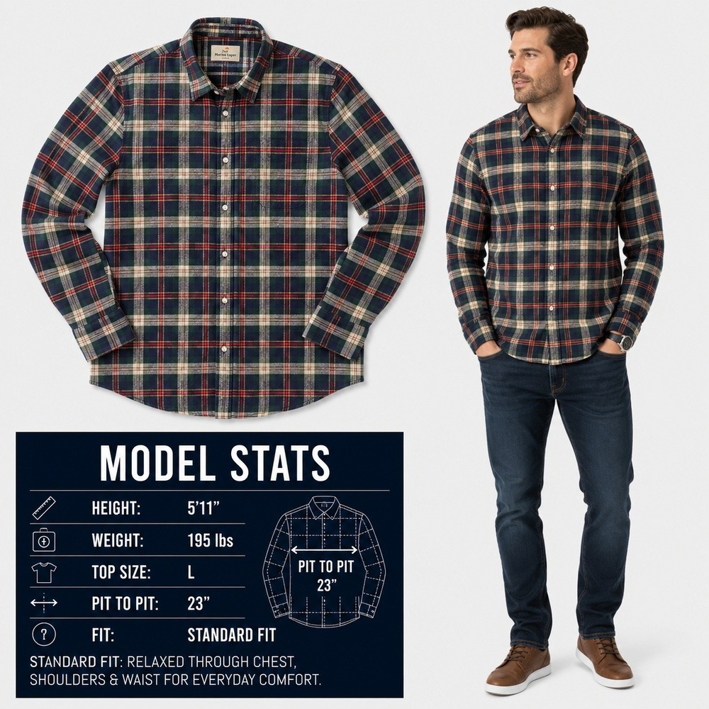 Marine Layer Mens Large Plaid Flannel Button Down Shirt Navy Green Red